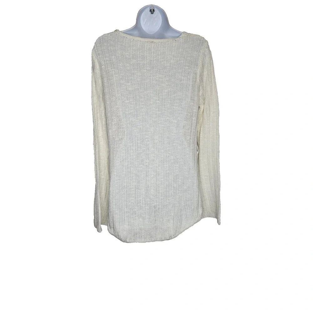 Poof Women's Sweater Large‎ White Knit Long Sleeve V-Neck Lace Up Sides Pullover